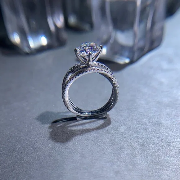 ▶Engagement CZ Clear Super Large Silver Plated Wedding Beautiful Ring, K993